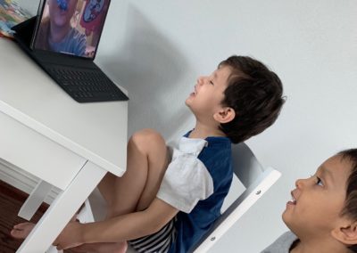 Young boy on a computer particiapting in online therapy